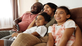 Family watching movie