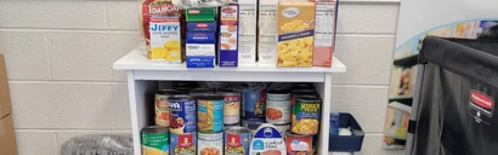 shelf with various food items
